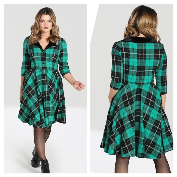 Hell Bunny Dresses & Skirts - Hell Bunny Beryl Mid Dress Green Black Tartan Plaid Pockets Punk Rockabilly XL